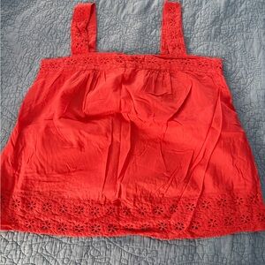 J. Crew Size 14 Coral Eyelet-Trim Sleeveless Top